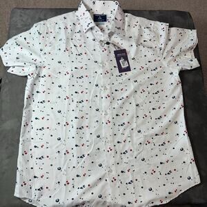 NWT Above Man Men's XXL Slim Fit White Button Up Short Sleeve Black Red Shirt